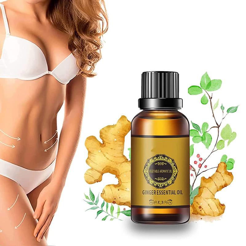 Donnara Organics Belly Drainage Ginger Oil,Tummy Ginger Oil, Ginger Oil Lymphatic Drainage Massage, Body Massage Organic Ginger Essential Oil Pack of 2 of 30 ML(60 ML)